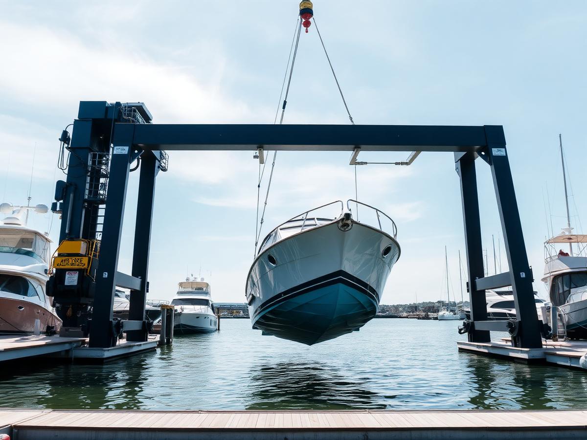 Boot tijdens uithijsen op het terrein