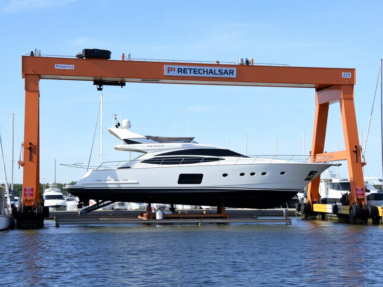 Jacht uit het water gehesen met bootlift